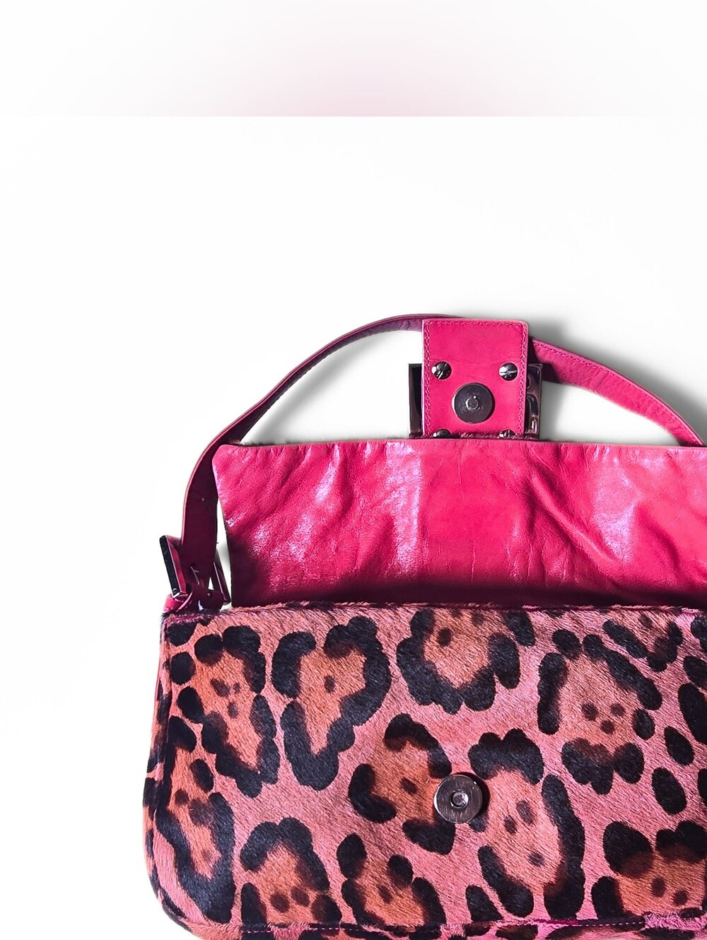 Fendi Baguette Vintage Pink Leopard Pony Hair Crystal Buckle Detail - Picture 11 of 16